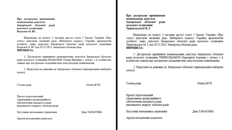 Дві депутатки Запорізької обласної ради написали заяви про дострокове припинення повноважень