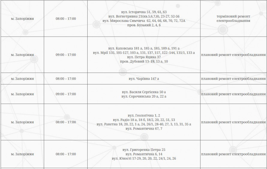 Без світла – де у Запоріжжі вимикатимуть електроенергію 23 травня