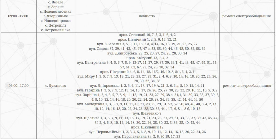 Тиждень почнеться без світла – у Запоріжжі сотні адрес відключать від електропостачання