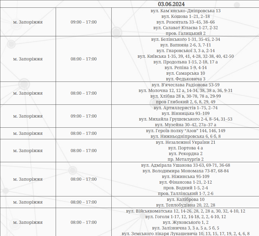 Графіки відключень - за якими адресами у Запоріжжі не буде світла 3 червня
