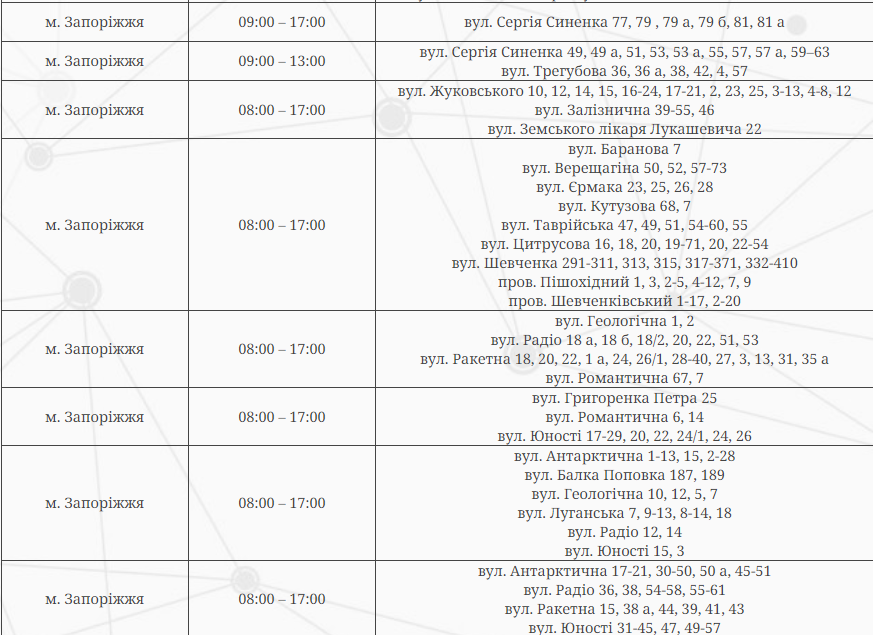 Графіки відключень - за якими адресами у Запоріжжі не буде світла 3 червня