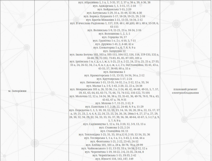 Посилені графіки відключень – як у Запоріжжі вимикатимуть світло 25 червня