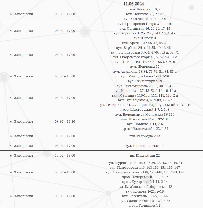 У Запоріжжі запровадили графіки погодинних відключень на 11 червня - за якими адресами вимикатимуть світло
