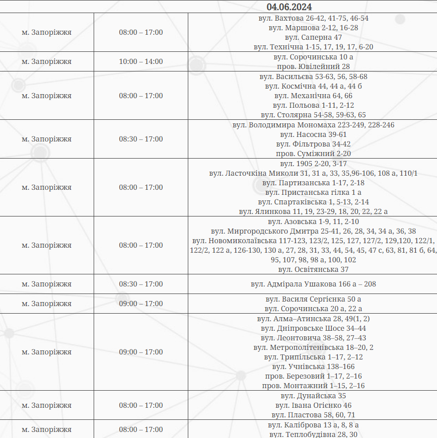 У Запоріжжі запровадили графіки погодинних відключень світла на 4 червня - адреси та час