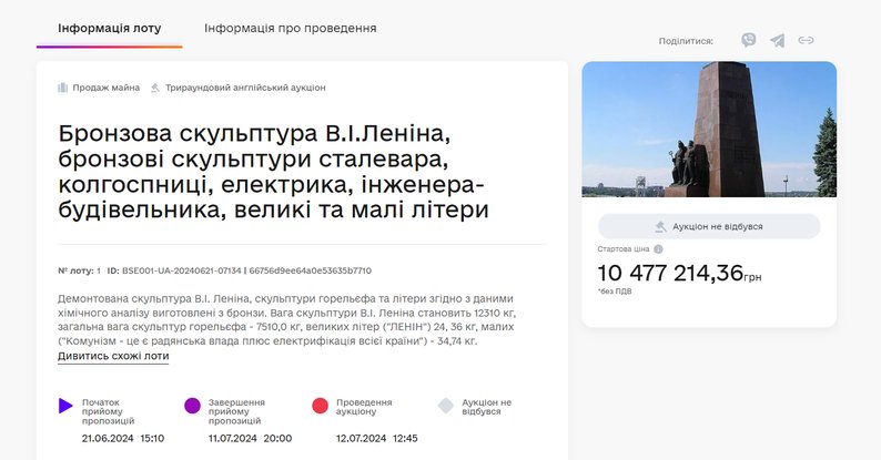 "Аукціон не відбувся": на демонтований у Запоріжжі пам'ятник Леніну не знайшлося покупця