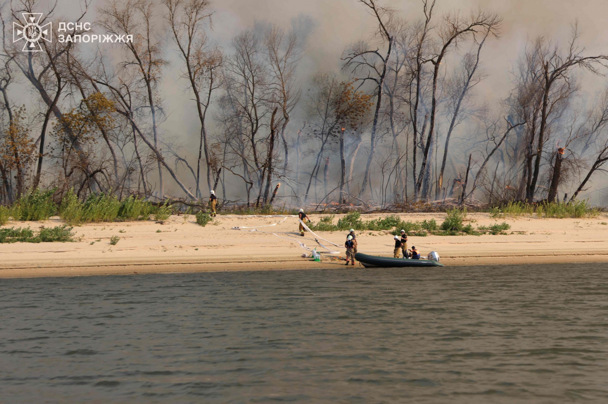 Рятувальникам вдалося загасити складну пожежу посеред річки Дніпро у Запорізькому районі - відео, фото