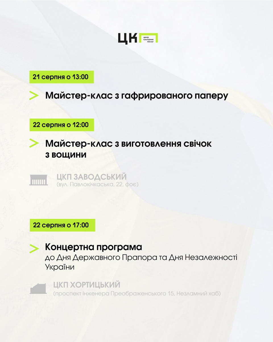 Культурний фронт: які заходи можна відвідати у Запоріжжі до Дня Незалежності 