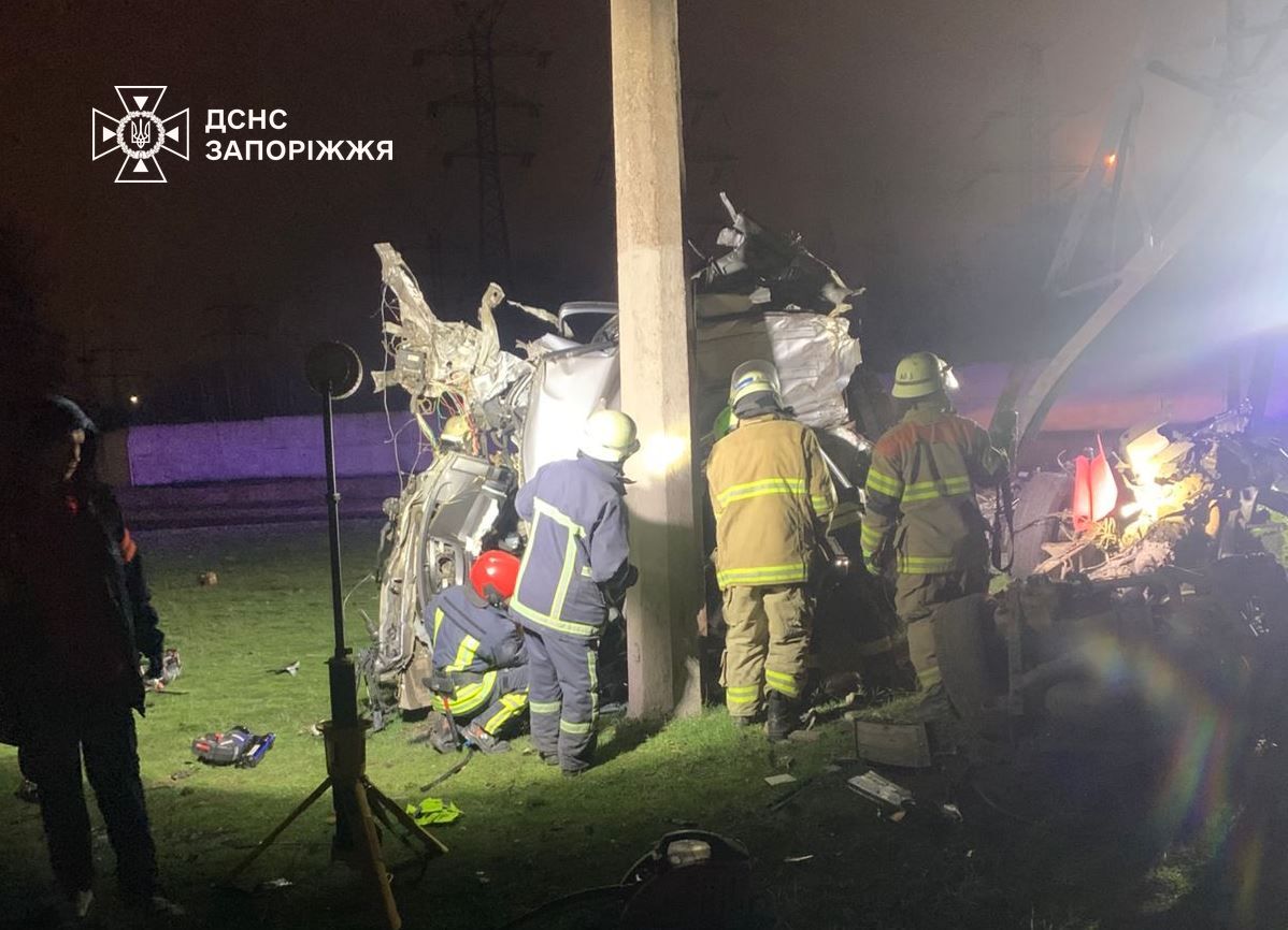 Водій загинув, пасажир в лікарні - у Запоріжжі автівка влетіла в електроопору (фото)