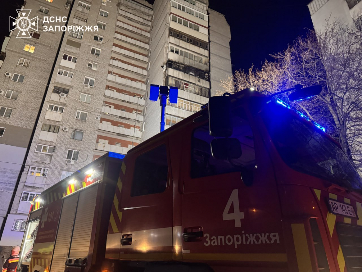 У Запоріжжі в багатоповерхівці спалахнула пожежа — надзвичайники гасили полум'я з драбини (фото, відео)