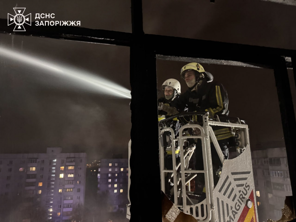 У Запоріжжі в багатоповерхівці спалахнула пожежа — надзвичайники гасили полум'я з драбини (фото, відео)