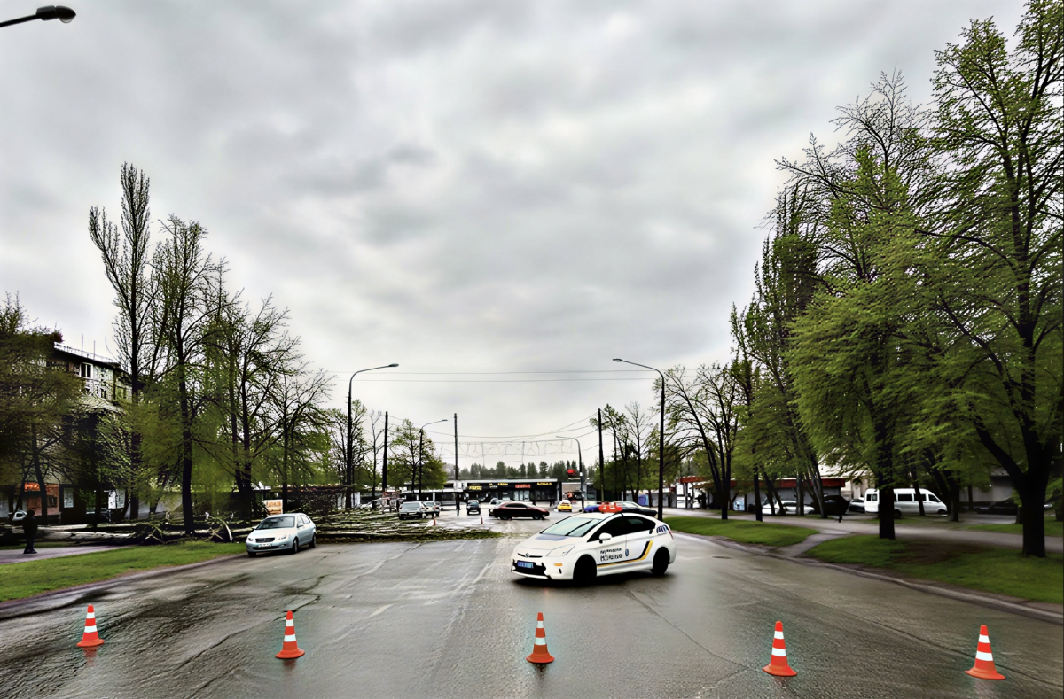 Сильний вітер у Запоріжжі 23 квітня повалив дерева. Рух дорогами ускладнений.