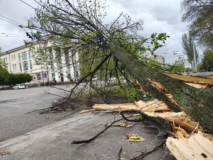 Зруйнована арка та пошкоджений дах філармонії: у Запоріжжі триває ліквідація наслідків буревію (фото, відео)